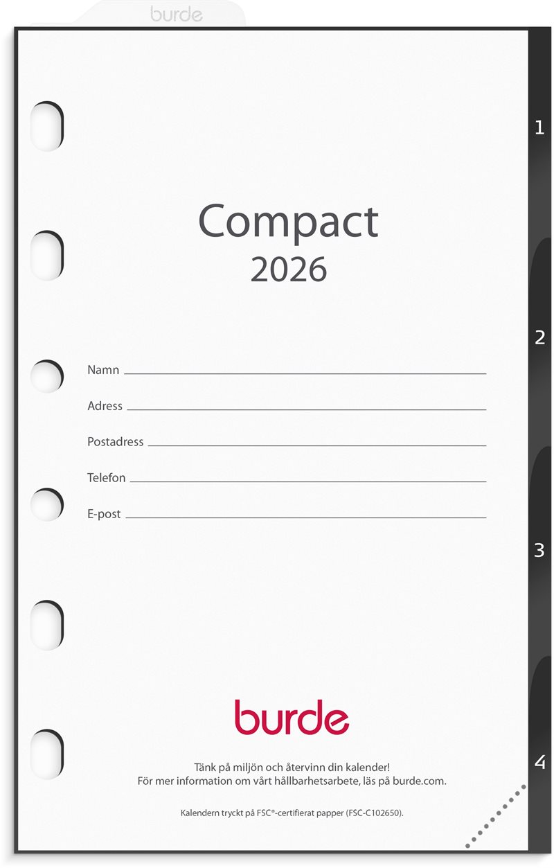 Kalender 2026 Compact grundsats