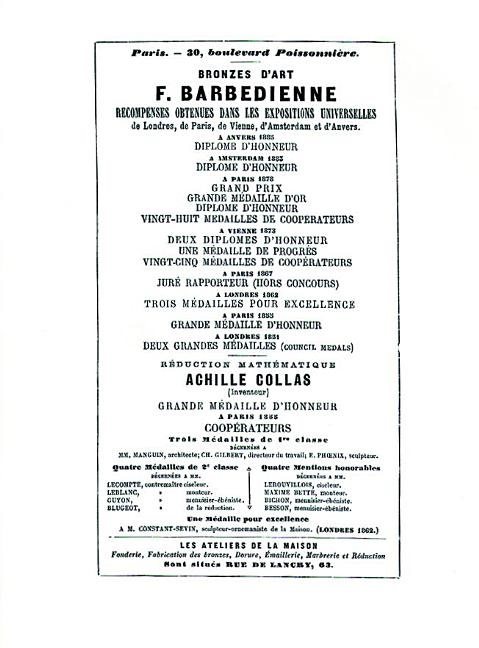 1886 Catalog Of The French Bronze Foundry Of F. Barbedienne